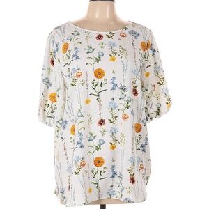 Remade white floral Puff Sleeve Blouse M